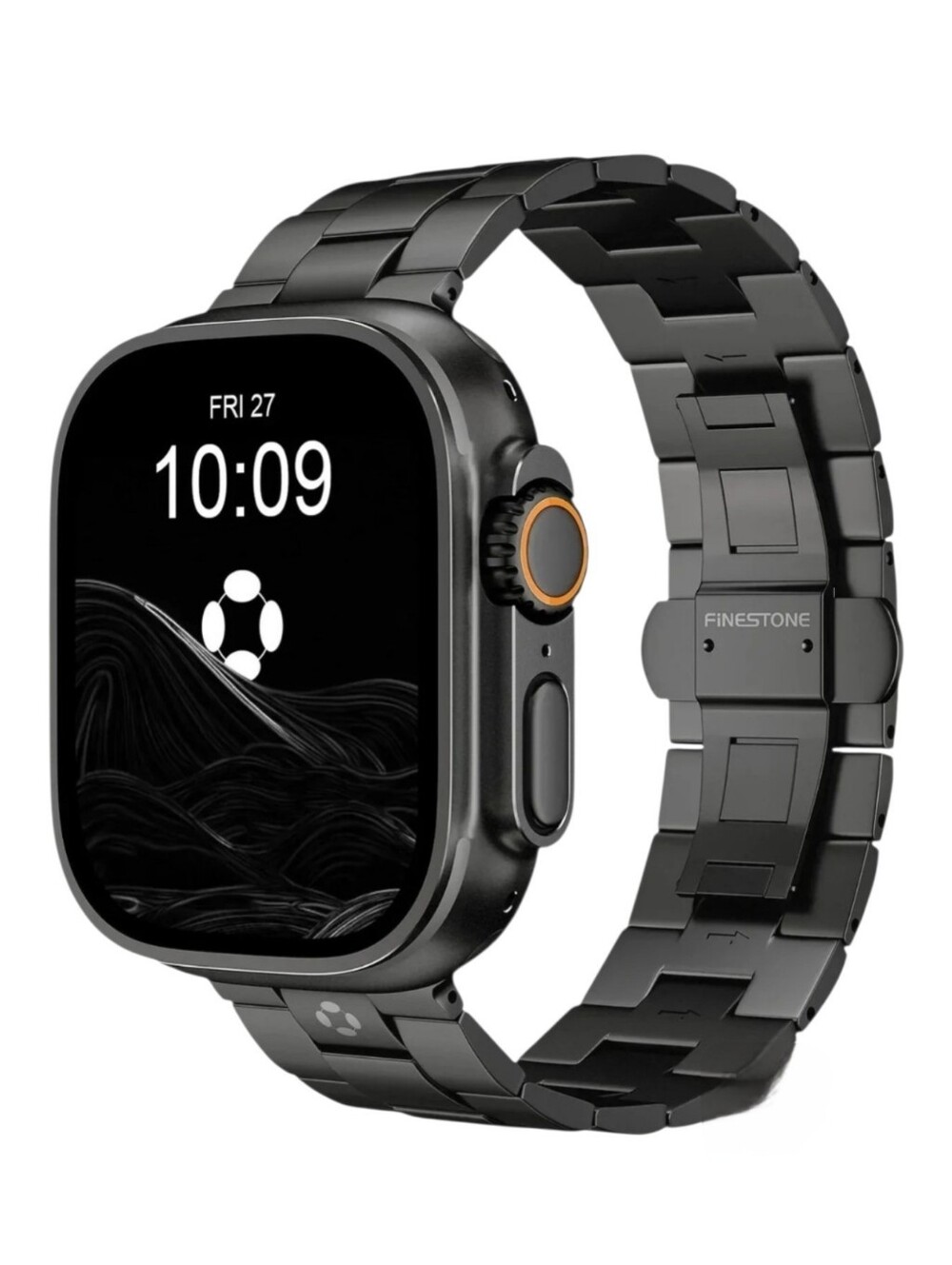 Finestone CRNS03 Titanium Apple Watchband With Butterfly Clasp, Black